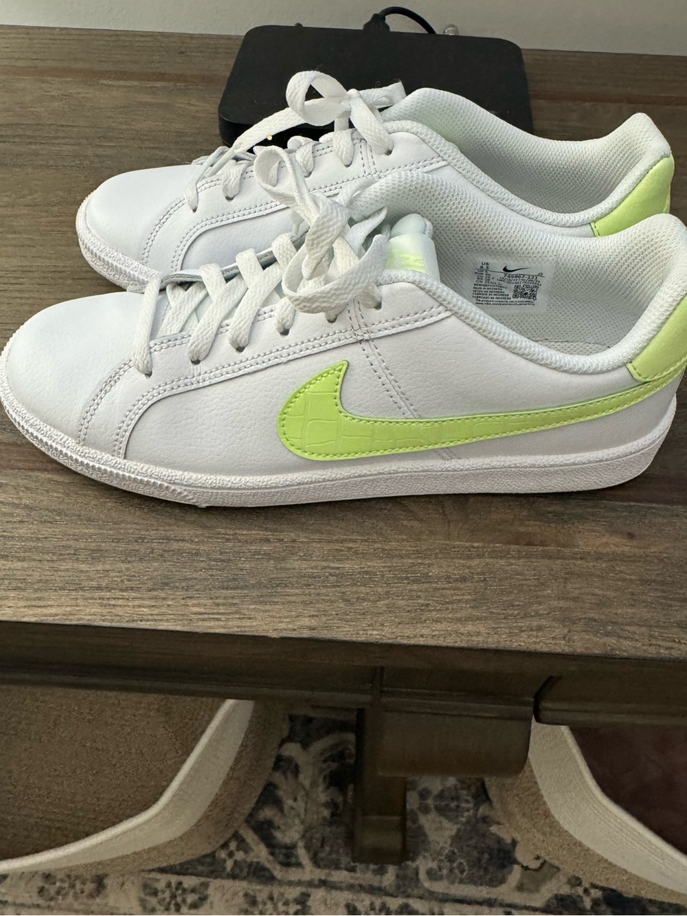 Nike Women's White Sneakers with Neon Lime Swoosh